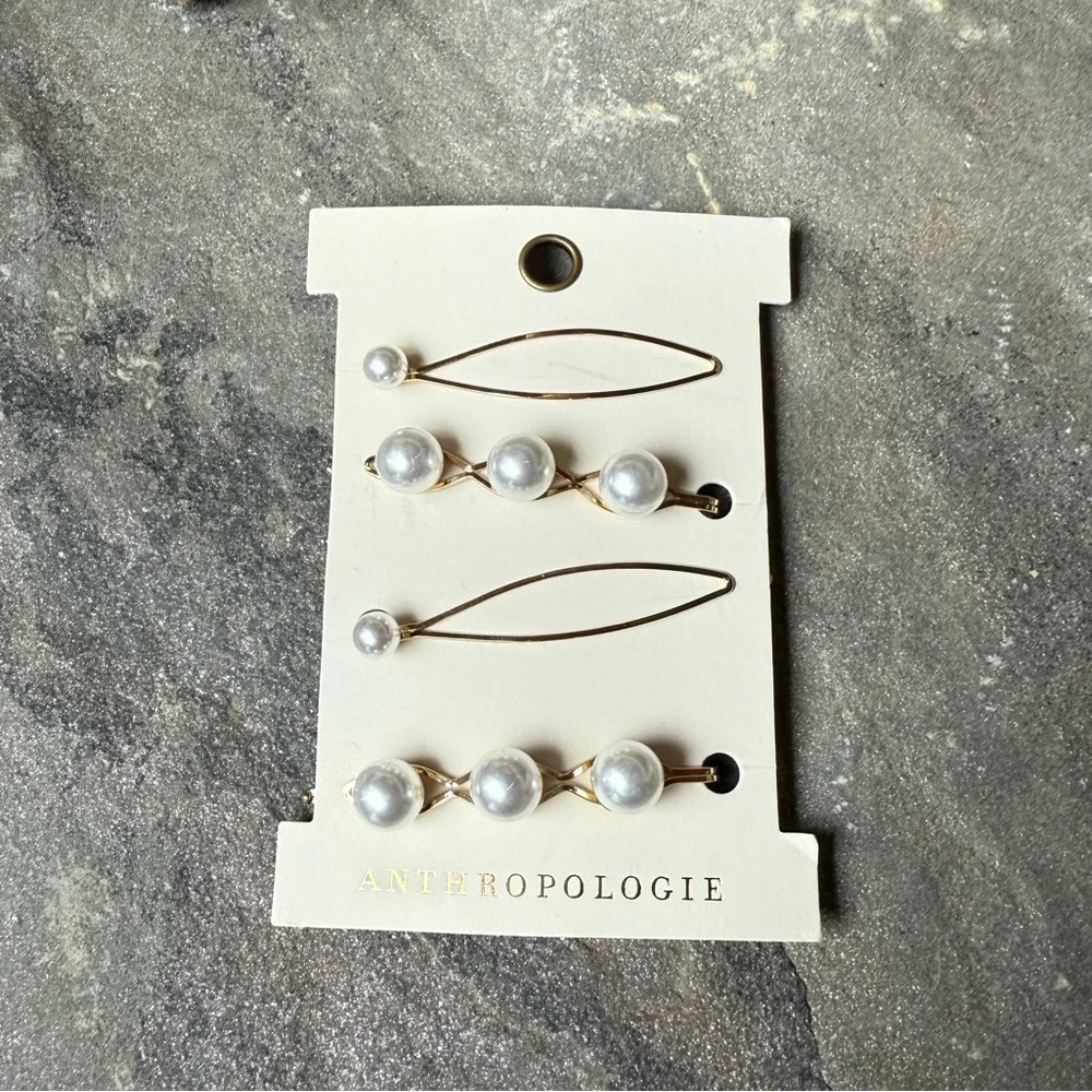 New🌟Anthropologie -Pearl Embellished Bobby Pin Set Hair Accessories